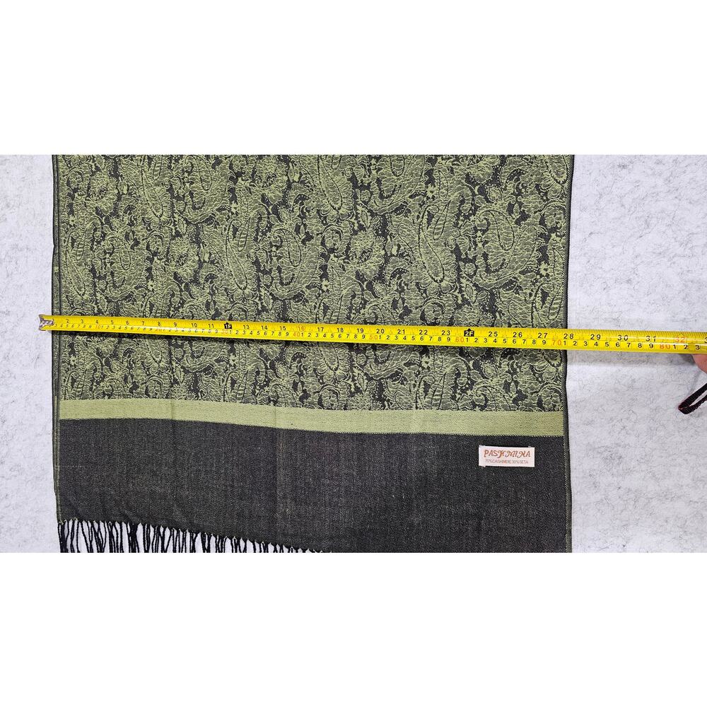 Pashmina Scarf /Wrap 70% Cashmere, 30% Silk Green Jacquard Fringe 28x72 New - Picture 4 of 6